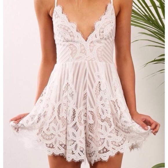 •LAST 1• White & Nude Lace Lace-Up Romper - Picture 5 of 8